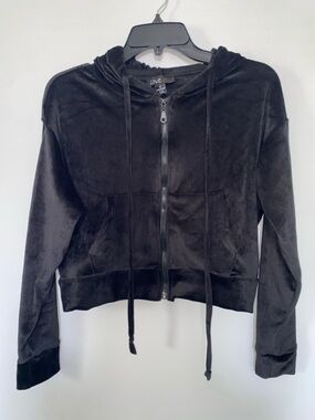 Love Black Velvet Cropped Zip Hoodie and Pants SET